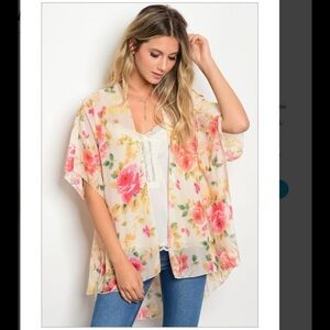 2/$30 Emory Park - Yellow & Pink Floral Sheer Kimono Size Small - NWT